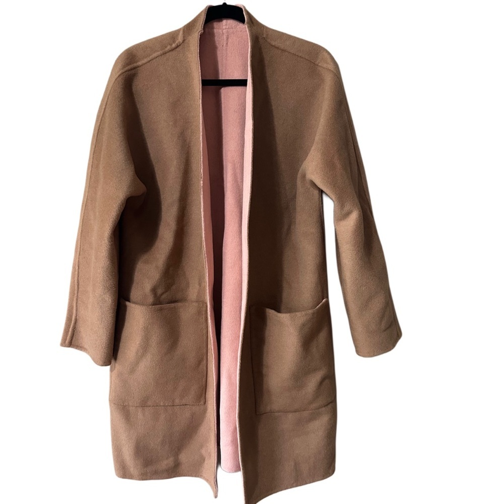 J. Jill Camel Double Faced Coat w/Blush Interior and Double Front Pockets